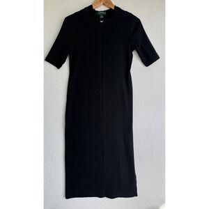 Lauren Ralph Lauren Petite Hooded Sz PM Midi Dress Black Short Sleeve Zip Front